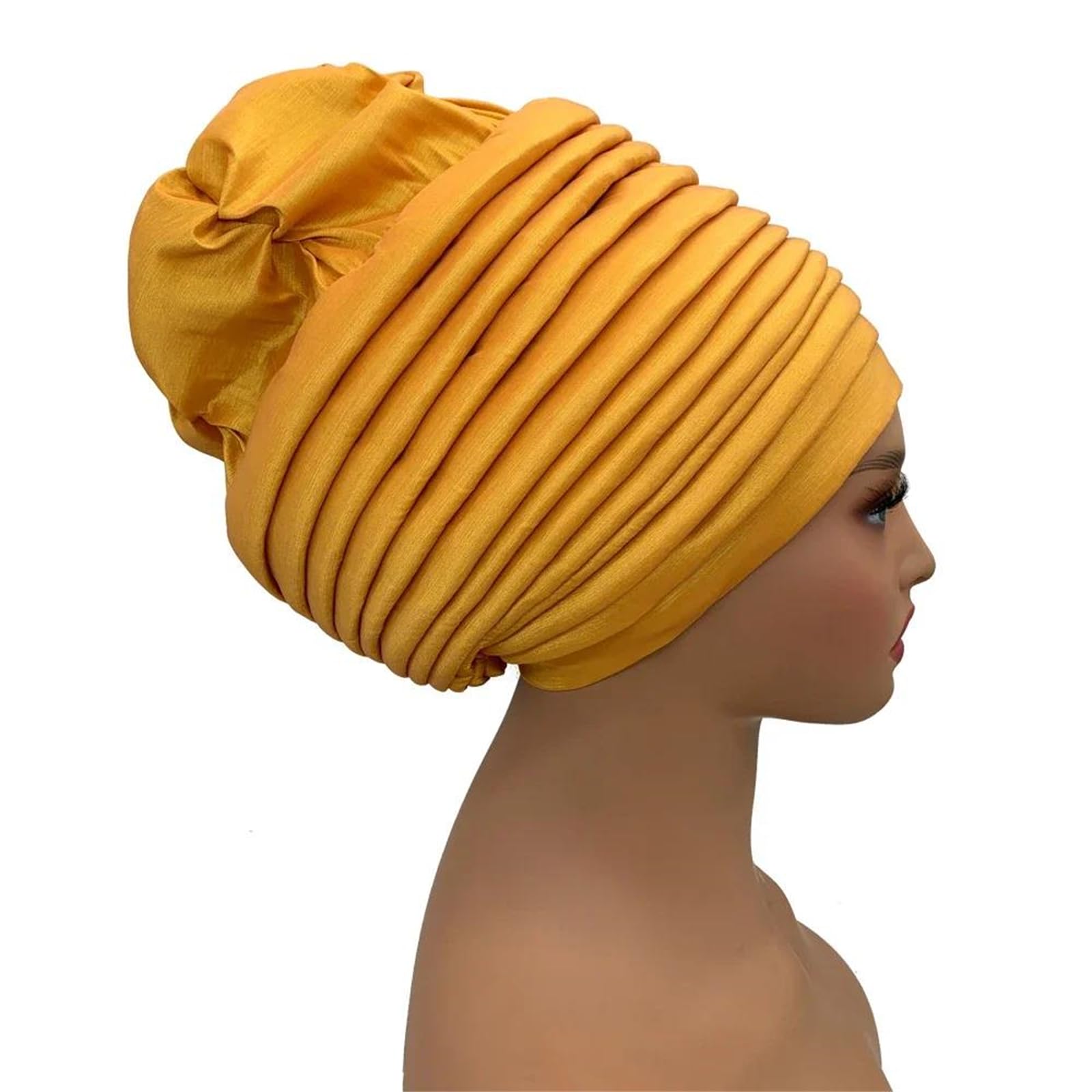 Turbante da donna in seta grezza pieghettato berretto pre-legato copricapo per festa di nozze cappello hijab con leggero allungamento