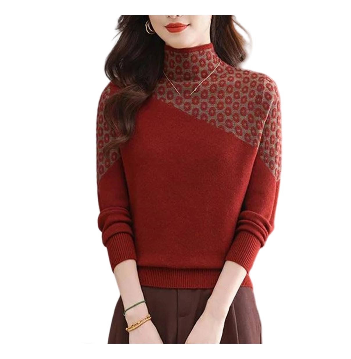 Womens Knitted Sweater Long Sleeve Pullover Korean Fashion Basic Printed Fall Winter Casual Soft Knit Tops