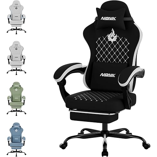 Gaming Chair with Massage,Ergonomic PC Gaming Chair Computer Chairs with Footrest Comfortable Headrest and Lumbar Support, High Back Blackwhite