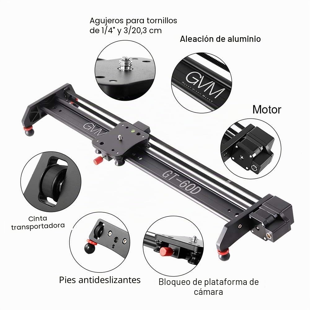 GVM - Slider de cámara de 60 cm motorizado de aleación de aluminio para cámara DSLR, fotografía, vídeo y producción de películas
