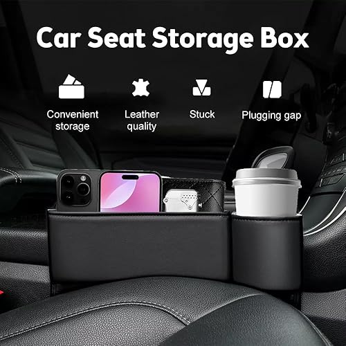 Miniatura 2 de Bolsa de cuero para portavasos de automóvil, caja de almacenamiento para espacio de asiento, caja de almacenamiento ajustable para asiento de