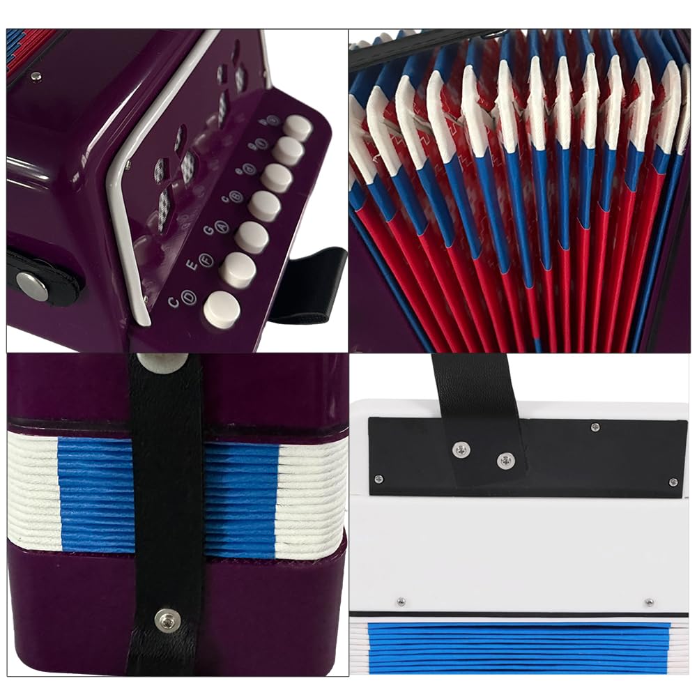 Mini fisarmonica a 7 tasti, 2 bassi, in ABS, strumento musicale per principianti, leggero, con pulsanti, fisarmonica, coordinazione occhio-mano, performance palcoscenico (viola)
