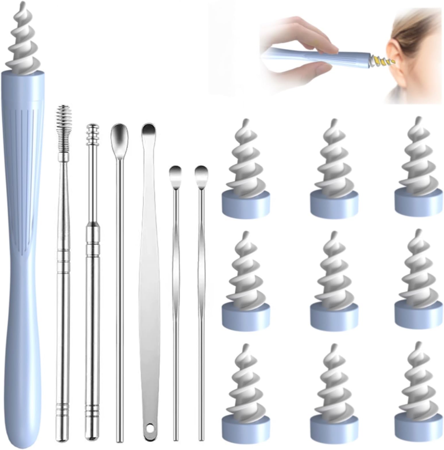 Ear Wax Removal Tool, 2025 Ear Wax Removal Reusable and Washable Replacement Soft Silicone Tips for Cleaner Earwax, Ear Wax Removal Kit Contains 7 Types of Ear Cleaner Tools