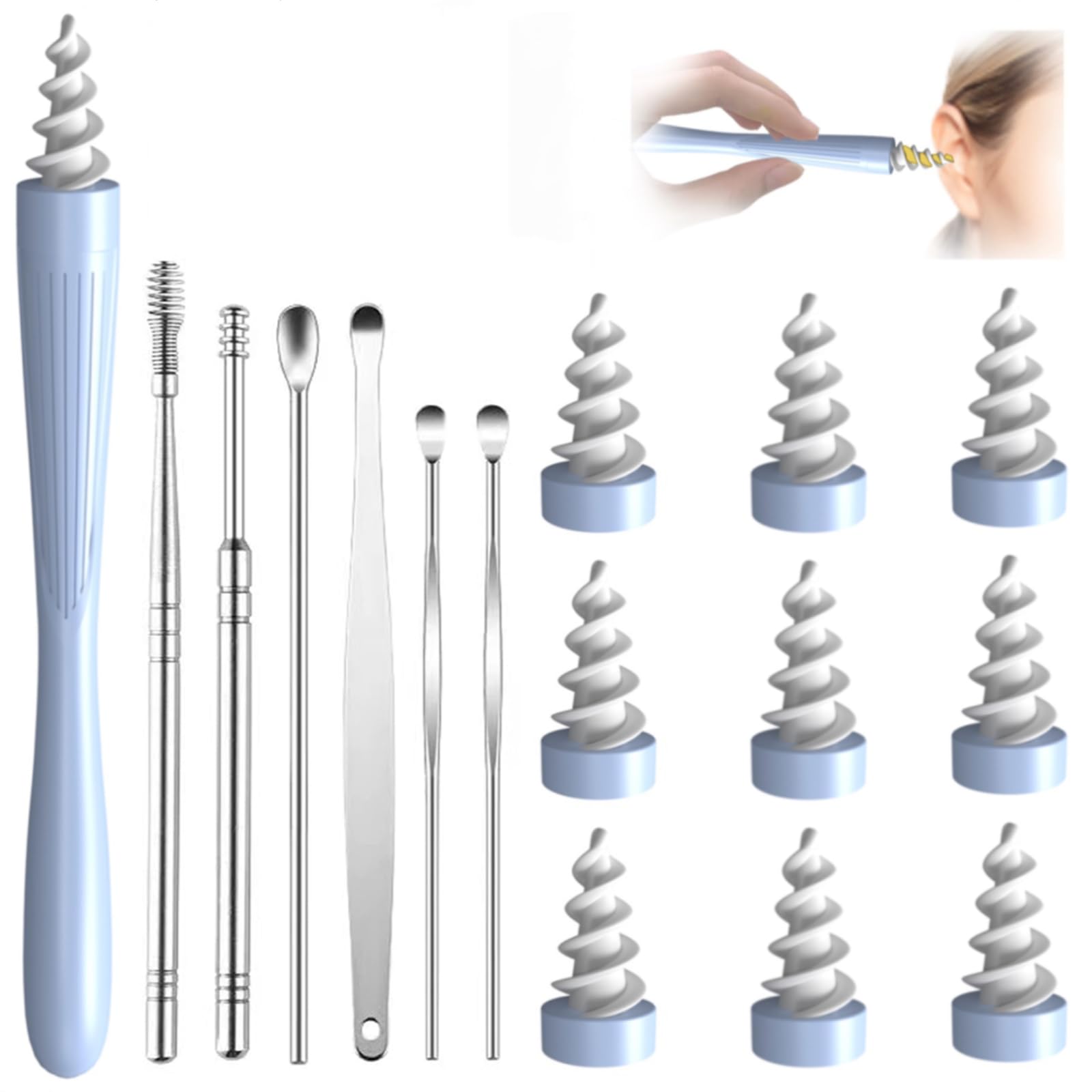 Ear Wax Removal, 2025 Q-Grips Ear Wax Removal Tool Reusable and Washable Replacement Soft Silicone Tips for Cleaner Earwax, Ear Wax Removal Kit Contains 7 Types of Ear Cleaner Tools