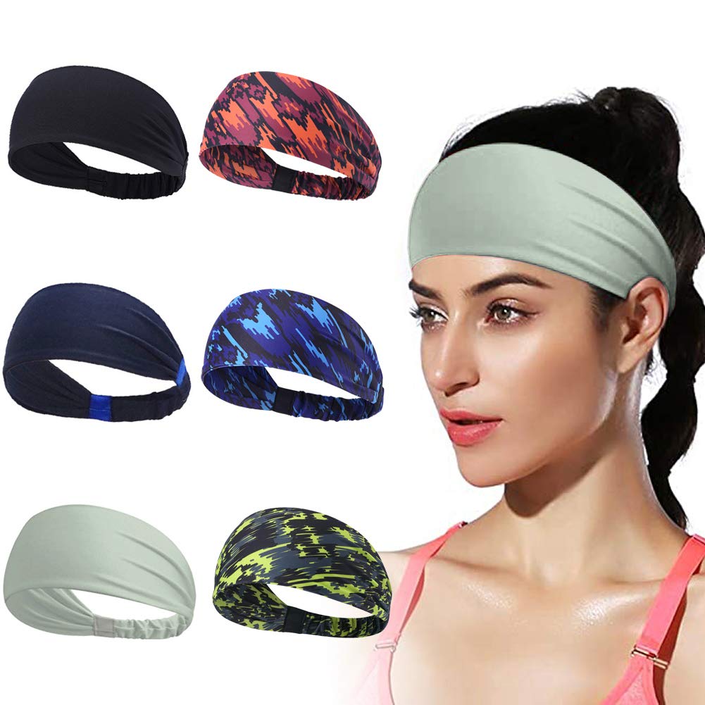 Unisex Sweatband&Sports Headband - Stretchy Moisture Wicking Hair Bands for Running Hiking Yoga Basketball and Athletic Workouts - Fashion Elastic Headscarf Fits All Head Sizes for Women Men