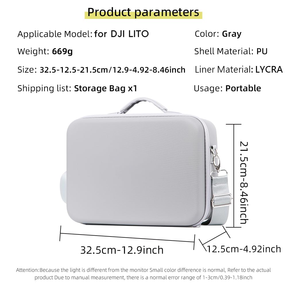 Torba do przechowywania PU do DJI Lito X1 / Lito 1 / RC 2 / RC N3 – torba do przenoszenia z paskiem na ramię, amortyzująca podszewka, odporna na nacisk torba podróżna na drona i pilota, Szary, Prosta