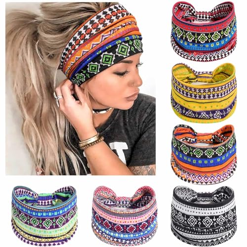 Image of Awumbuk Wide Headbands for Women Knotted No Slip Head Bands Soft Turban Headband Hair Accessories Boho African Solid Color Head Wraps for Women Yoga Workout (Retro)
