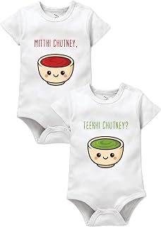 Zeezeezoo Twins Dress For Baby Boy Girl | Twin Romper Meethi/Teekhi Chutney Bodysuit For New- Born Baby | 100% Cotton Clothes Price In India