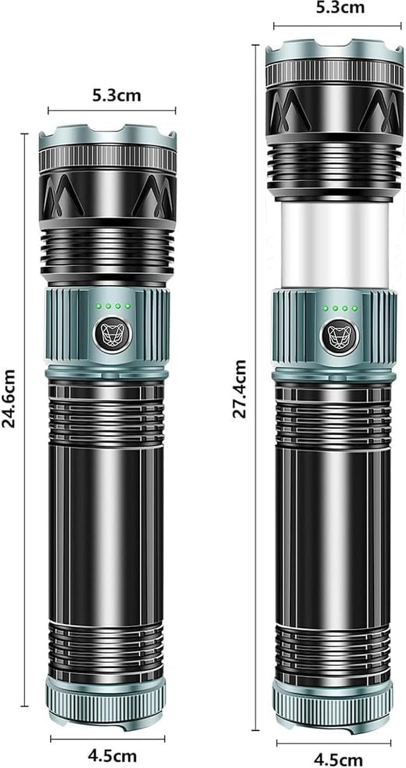 Torchmaster X9 Linterna táctica multimodo, linterna Torchmaster X9, linterna Torchmaster con 8 modos, linternas LED de alto lúmenes, linternas recargables, zoom ajustable (B)
