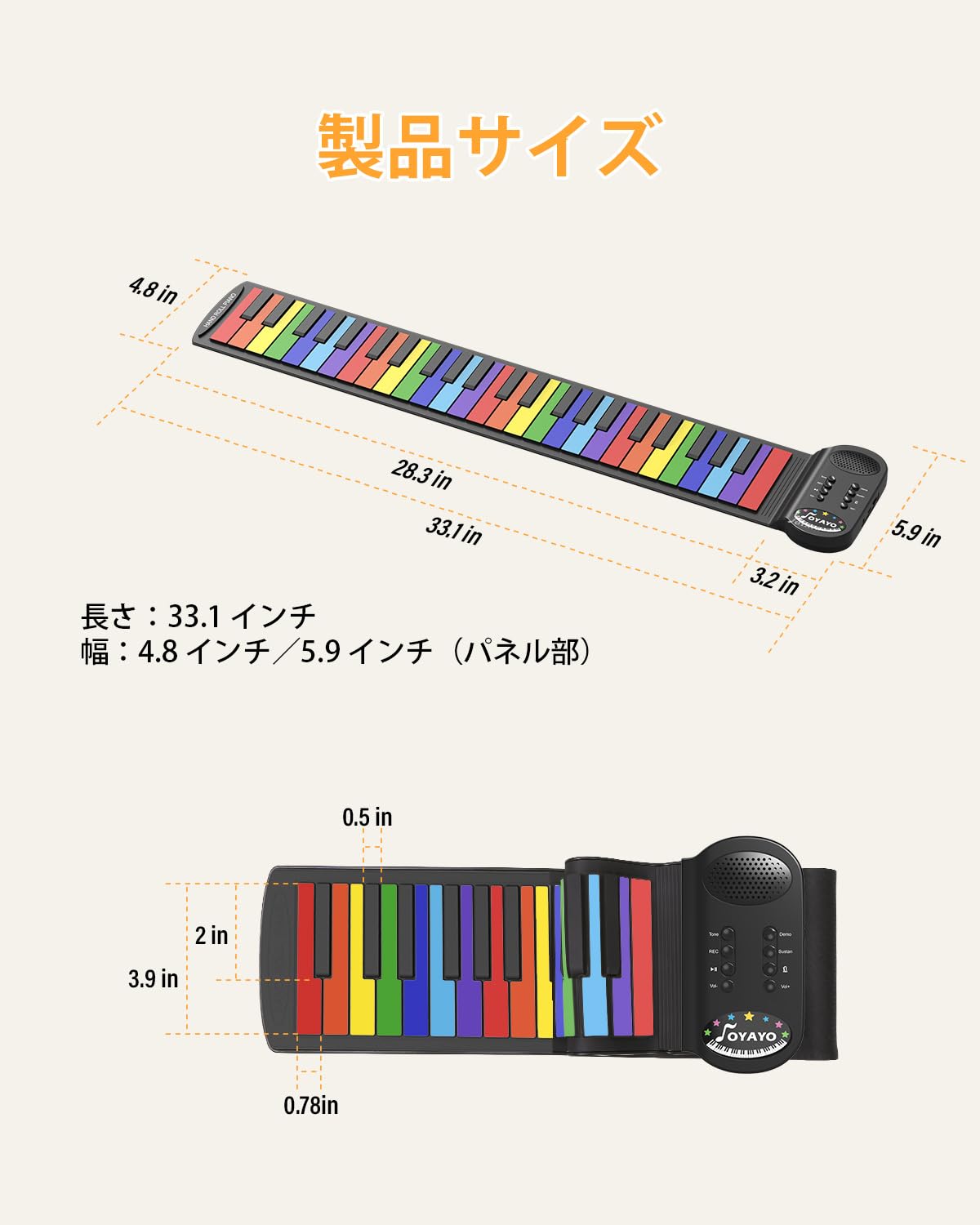 49 tasti Roll up pianoforte pieghevole per principianti, tastiera elettronica arcobaleno con 8 toni 6 demo, ricaricabile in silicone, mini pianoforte con registrazione modalità monitor