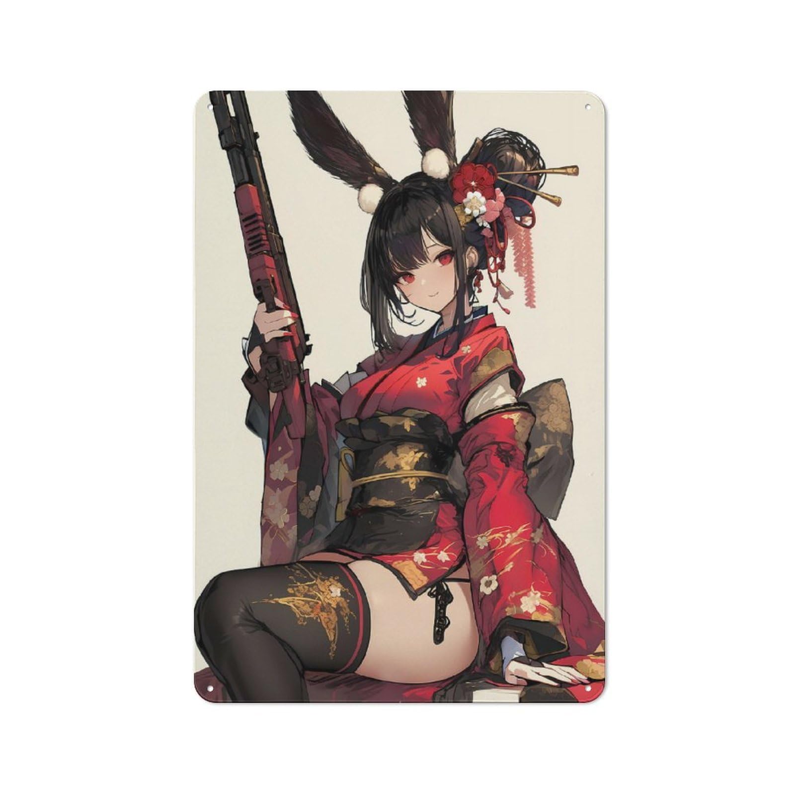 Junmoney Style-10 Retro Metal Sign With Bunny Geisha Gunner Design 30X20cm, Weathered Look Shed Wall Plaque For Garage, Workshop, Shed Or Utility Room