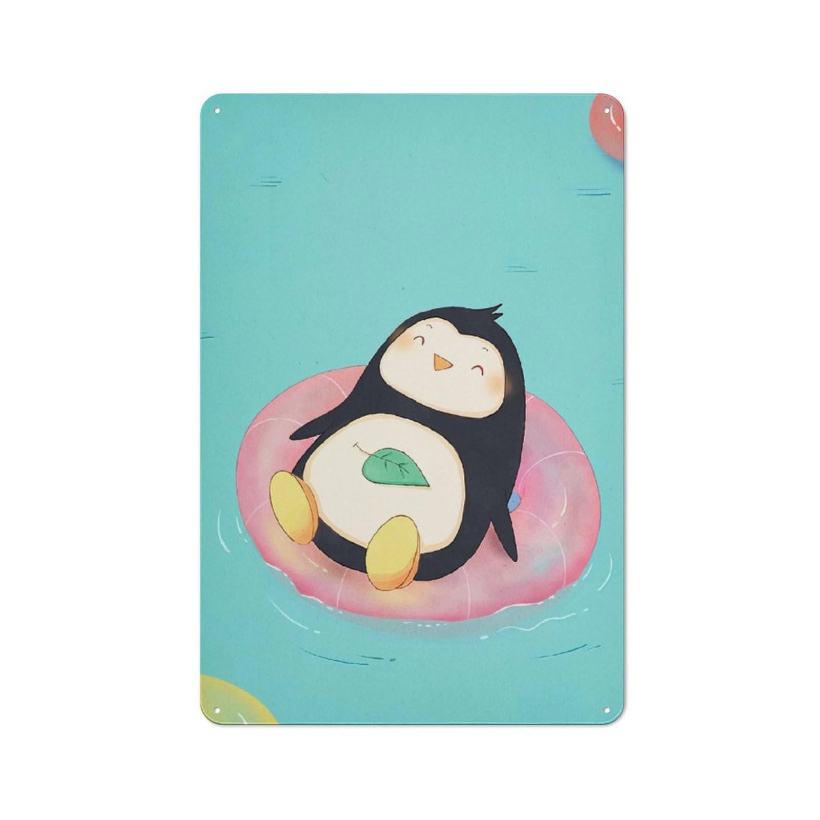 Junmoney Style-11 Cute Penguin Relaxing Float Rustic Metal Plaque 30X20cm For Guest Room Or Hallway, A Decorative Metal Sign For Guest Rooms And Hallways