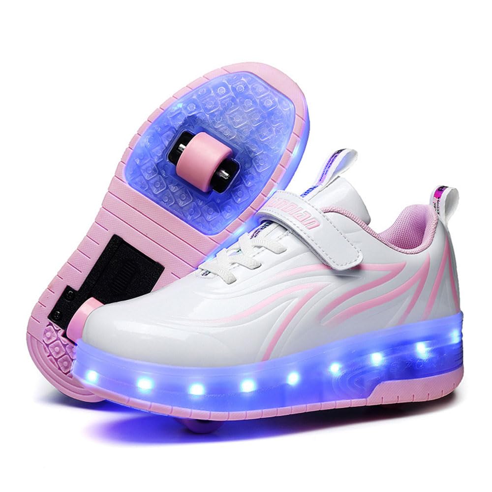 ENEN Zapatos con Ruedas, Zapatillas con Dos Ruedas para niños y Niña Zapatillas con Ruedas Skateboarding Zapatos Bambas con 2 Ruedas (28-39 EU)