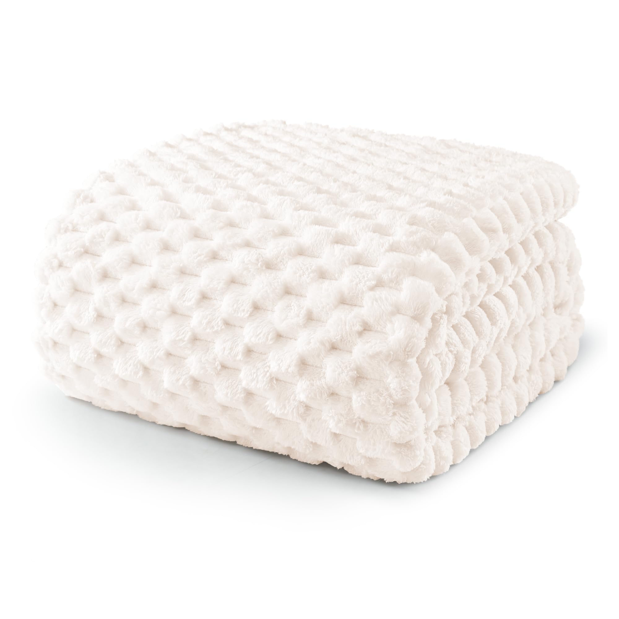 Exclusivo Mezcla King Size Fleece Blanket for Bed, 90x104 Inches Stylish Jacquard Velvet Soft Blanket, Fuzzy Cozy Lightweight for All Season, Ivory