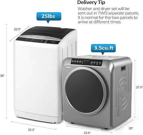 Miniatura 2 de ROVSUN Juego de secadora de ropa portátil de 3.5 pies cúbicos y lavadora completamente automática de 25 libras, juego combinado de lavadora y