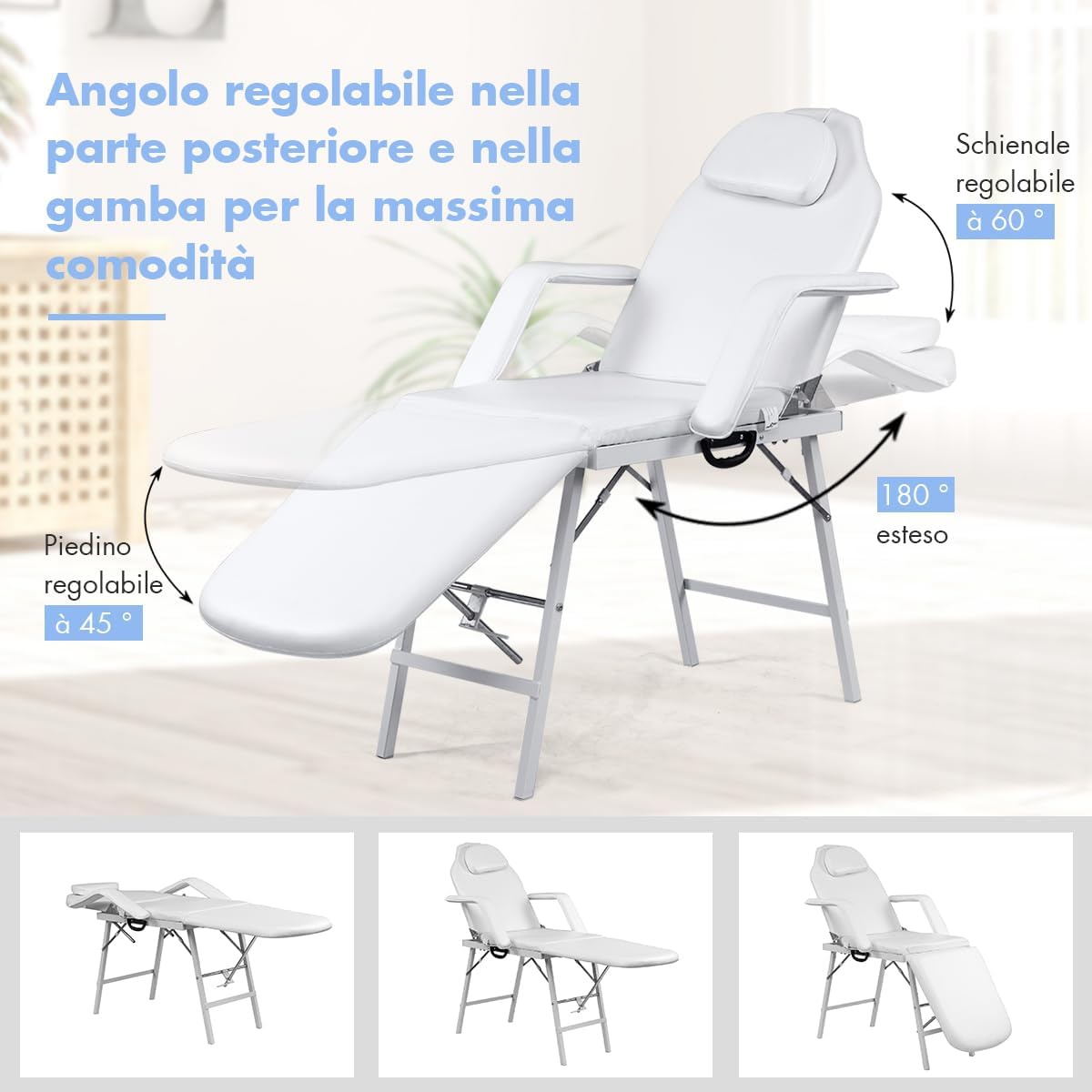 RELAX4LIFE Poltrona Letto da Massaggio, Telaio in Acciaio, Sedia da Estetista Pieghevole e Reclinabile, Lettino per Massaggi Portatile con Borsa di Trasporto, Portata Max 225kg