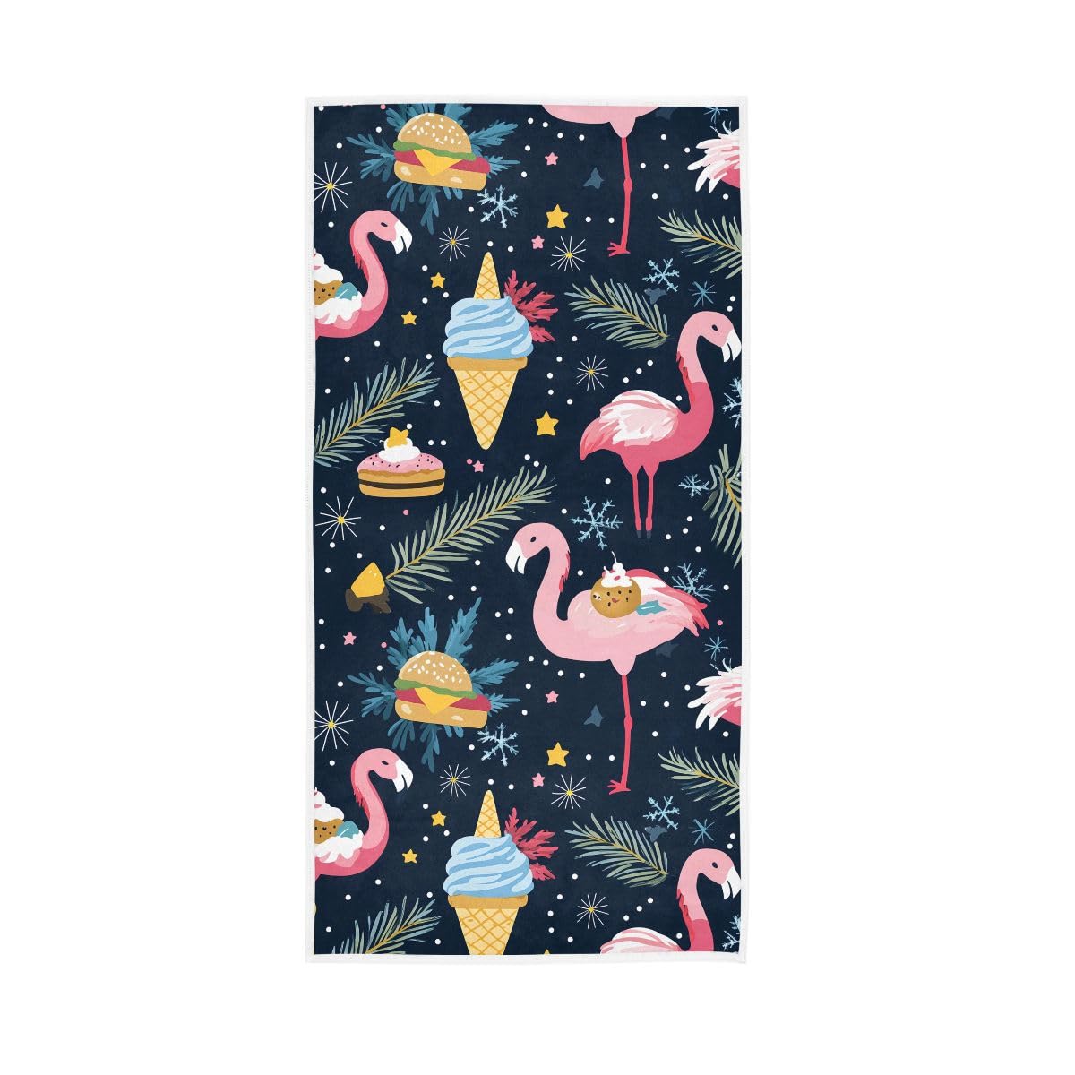 LSRCPD Flamingos Christmas Navy Blue Bath Hand Towel, Hand Towels for Bathroom, Shower, Hotel, Spa 15 x 30 Inches