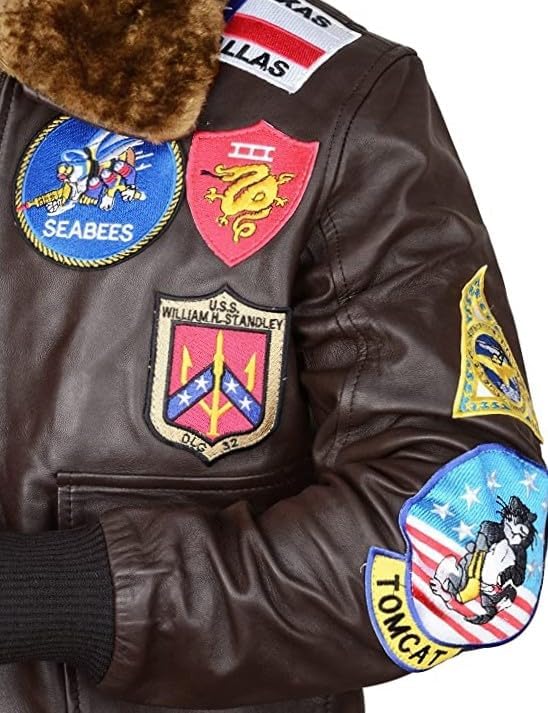 Jild Aviator Tom Multiple Patches Cruise Genuine Leather Jacket Men - G1 USAAF Pilot Fur Collar Maveric Bomber Leather Jacket - Image 3