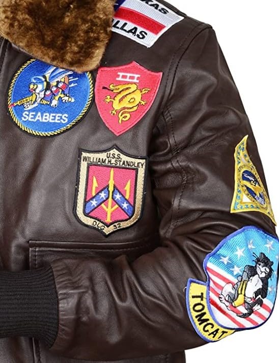 Jild Aviator Tom Multiple Patches Cruise Genuine Leather Jacket Men - G1 USAAF Pilot Fur Collar Maveric Bomber Leather Jacket2