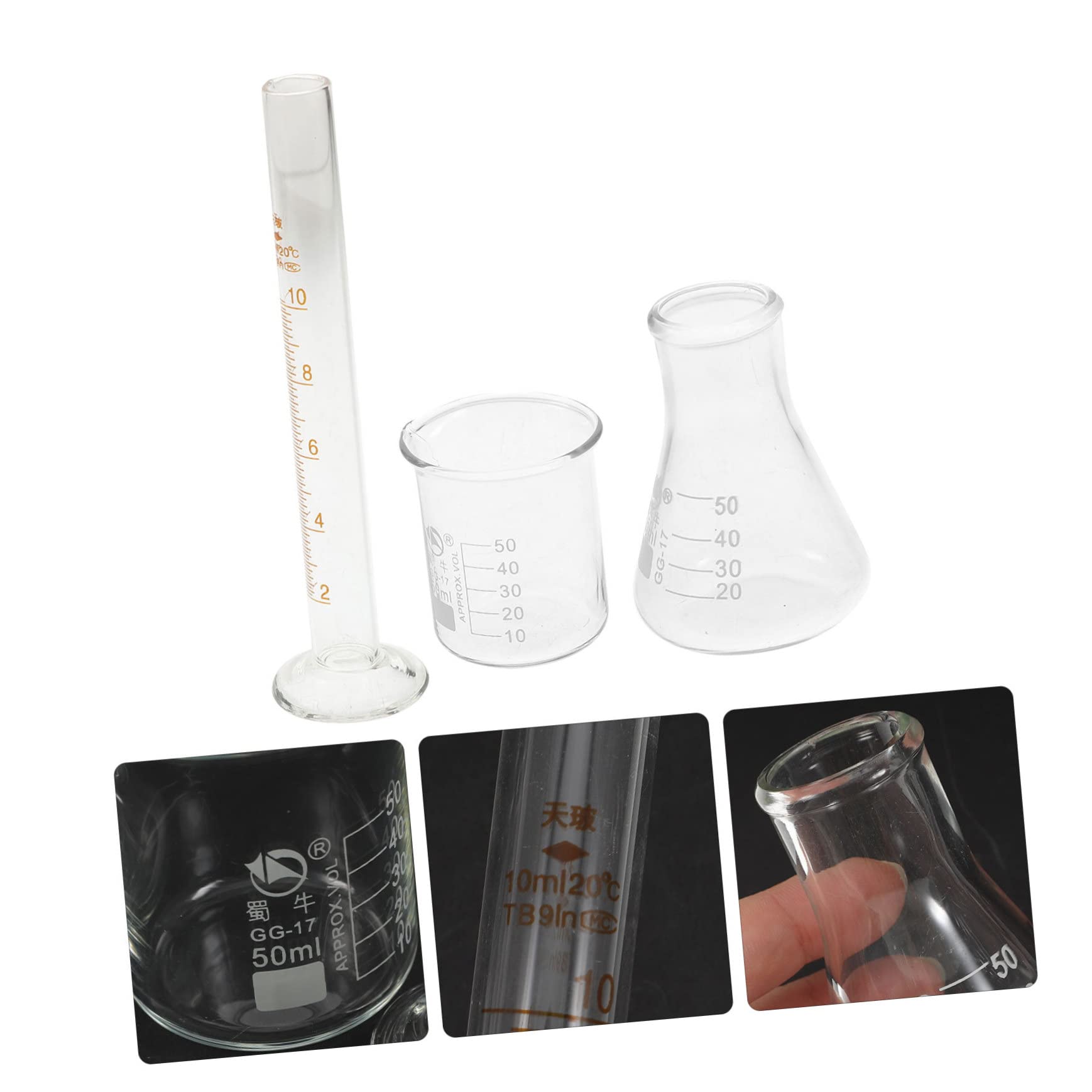 NAMOARLY 3pcs Experiment Kit Experiment Conical Flask Laboratory Measuring Device Tool Liquid Container Measuring Cylinder Flask Beaker Graduated Measuring Cup Transparent Glass