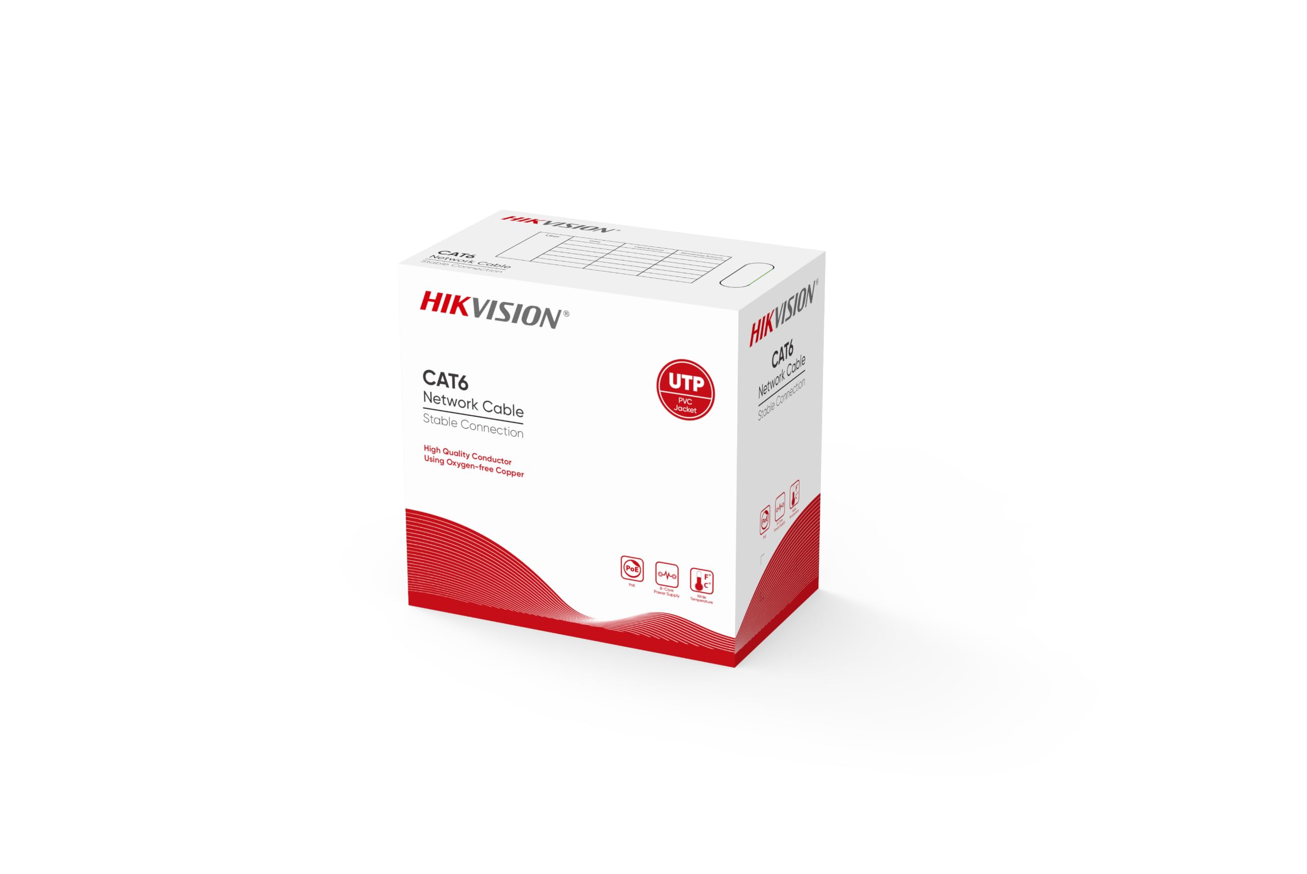 hikvision cat6 ethernet cable 305m | 23awg | solid bare pure copper 99.95% | diameter : 0.55mm | 250mhz | high speed network cable for cctv cameras, routers, poe switches, offices | ds-1ln6u-g