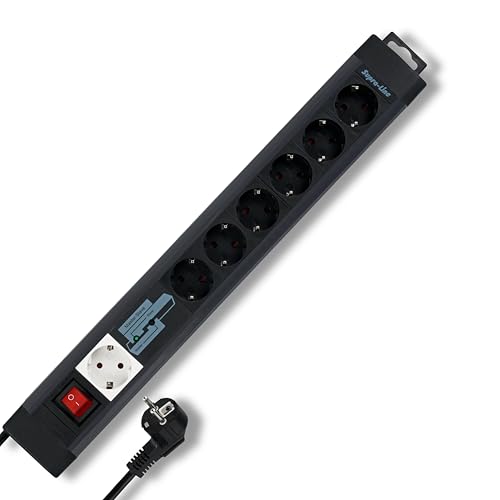 REV SupraLine Steckerleiste 6+1-Fach - Master Slave Steckdosenleiste mit Kontrollanzeige & Schalter, 3,1m Kabel, anthrazit