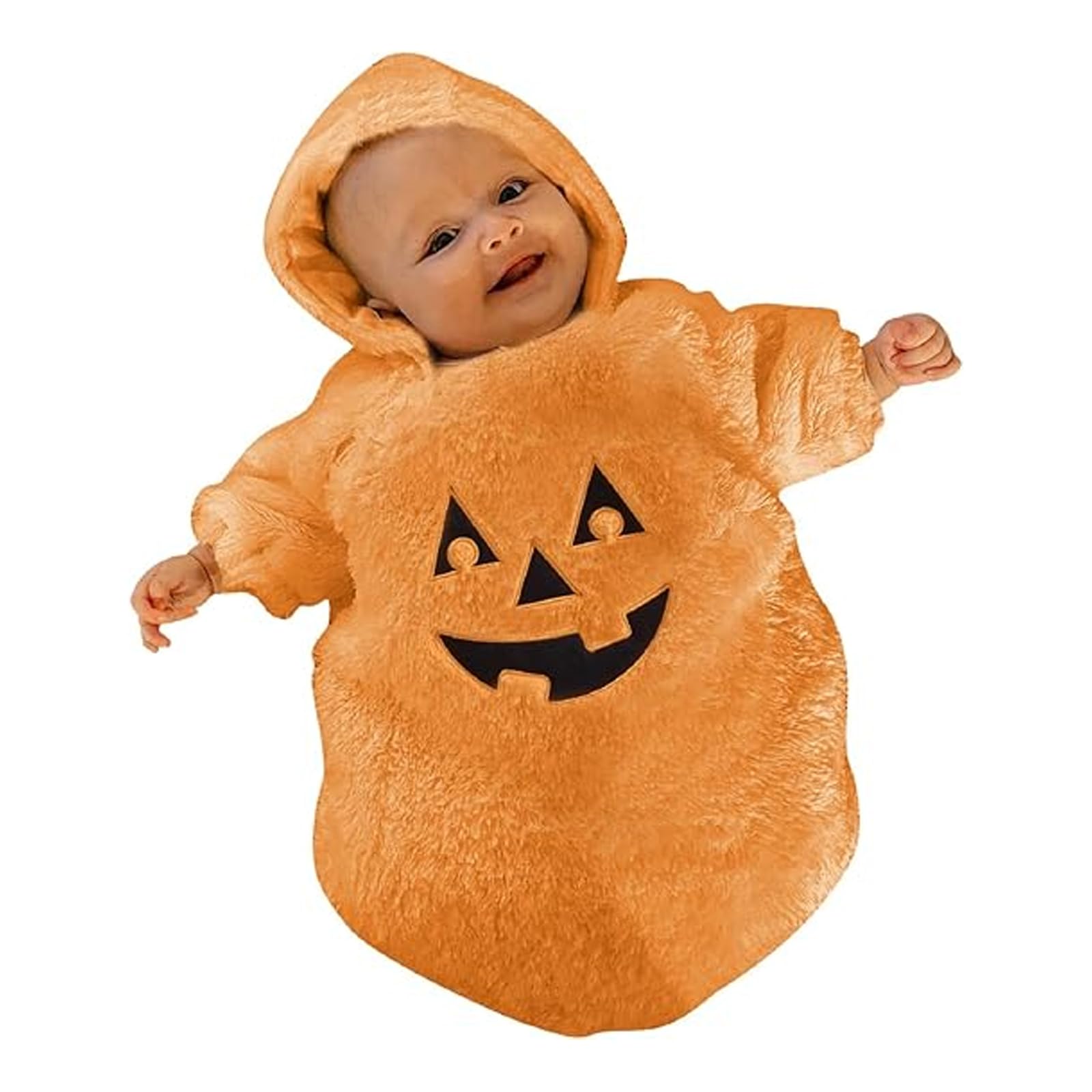 BABWWNIX Infant Baby Girl Boy Halloween Outfits Long Sleeve Plush Hoodie Romper Jumpsuit Cute Hoodie Ghost Bodysuit Costumes (Orange, 0-3 Months)