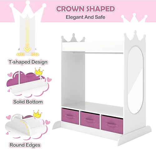 Miniatura 8 de JOYLDIAS - Armario de almacenamiento para niños con espejo y cajones, armario de almacenamiento para niños, armario de disfraces con estante