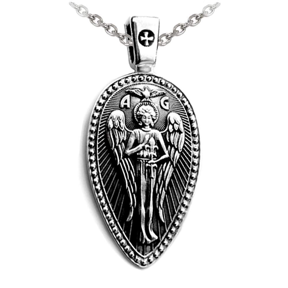 VENICEBEEARCHANGEL ST.GABRIEL PROTECT US PRAYER MEDAL SOLID STERLING SILVER PENDANT NECKLACE