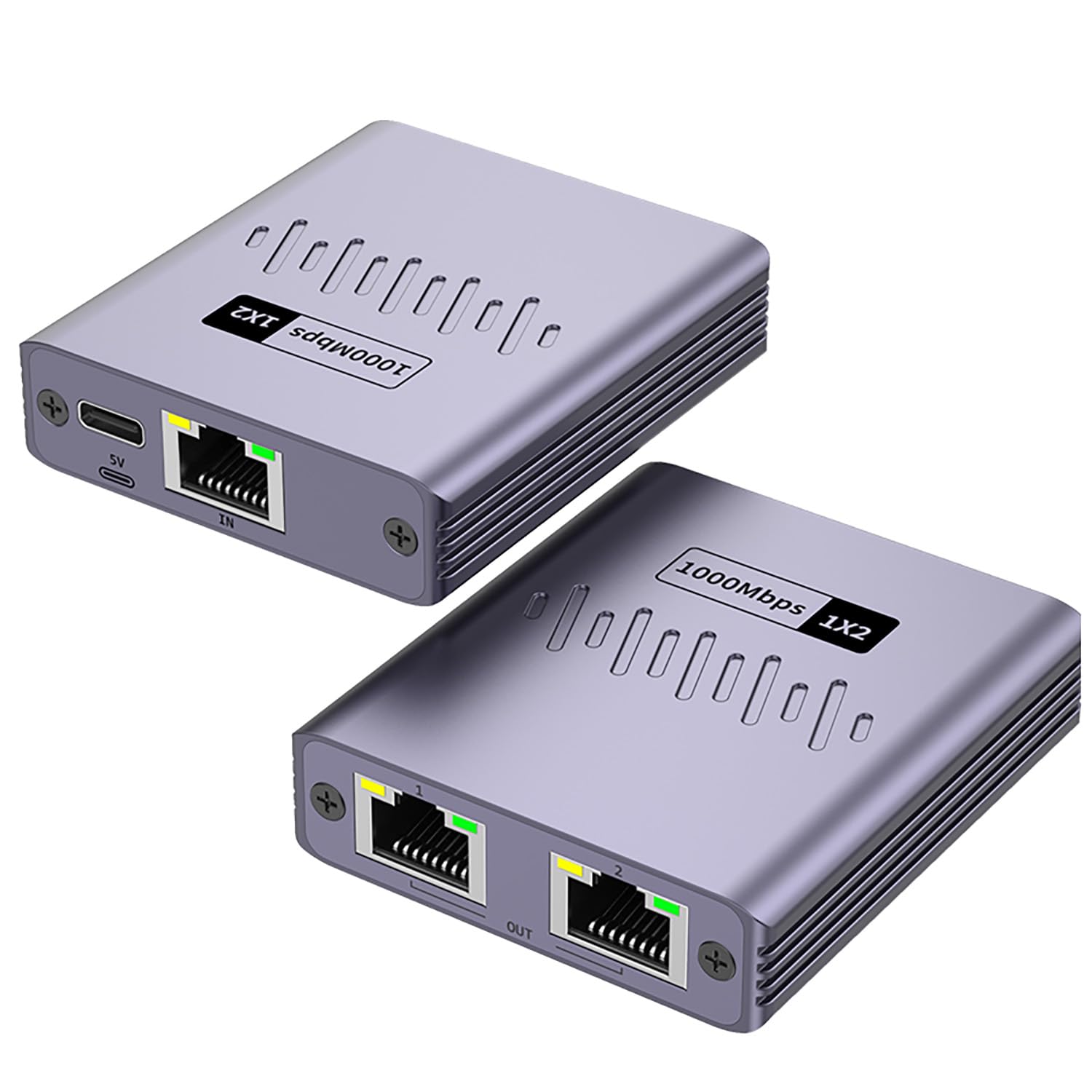 Gigabit Ethernet Splitter 1 to 2 High Speed, 1000Mbps Internet Splitter 1 in 2 Out, LAN Splitter with USB Power Cable, RJ45 Splitter for Cat5/5e/6/7/8 Cable(2 Devices Simultaneously Networking)