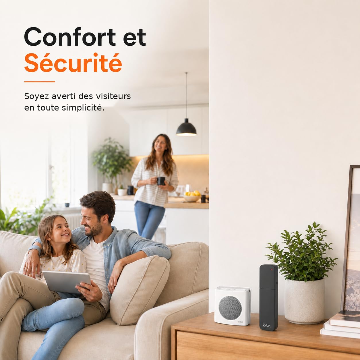 Funk-Klingelerweiterung, Extel diBi More, 200 m, LED-Blitz, 85 dB | Für Klingel, Türsprechanlage und Telefon, 6 Melodien, Klingel/Blitz/Kombimodus, Low-Power-Alarm, 4×4 erweiterbar