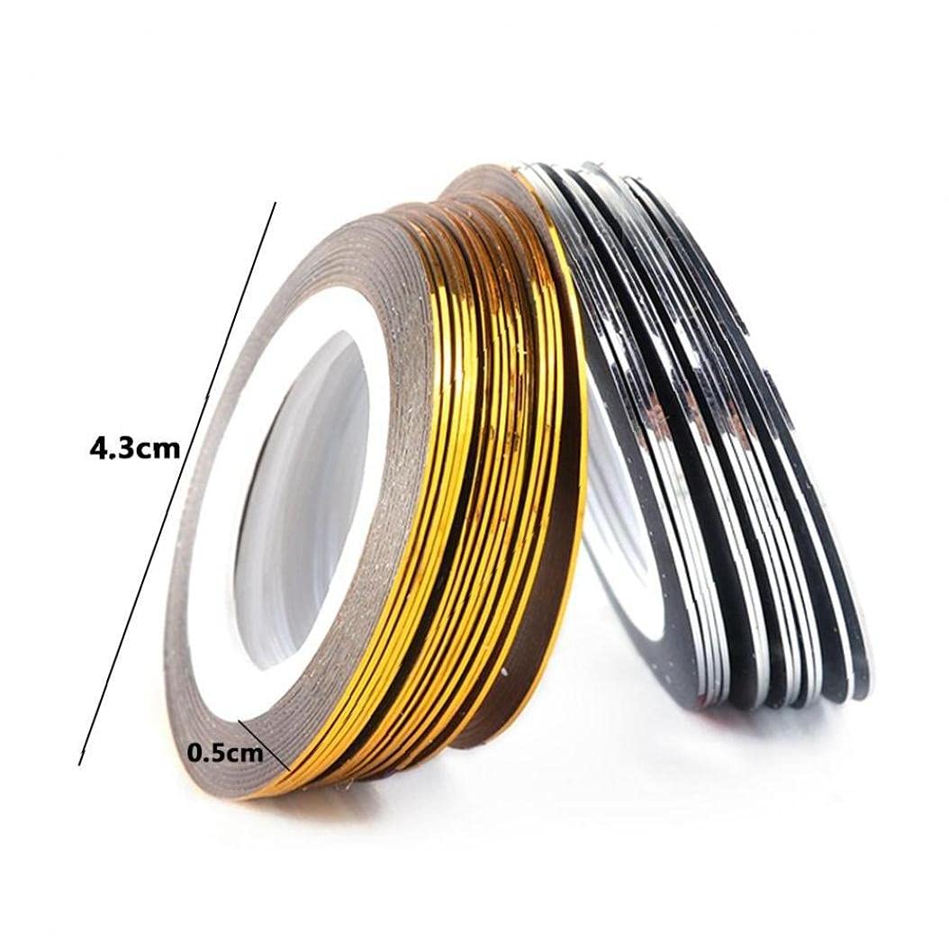 20 Rouleaux Ruban Striping À Ongles, Décalcomanies À Rayures Ligne Stickers À Ongles Bandes Coiffeur pour DIY Nail Art Décorations (Or + Argent)