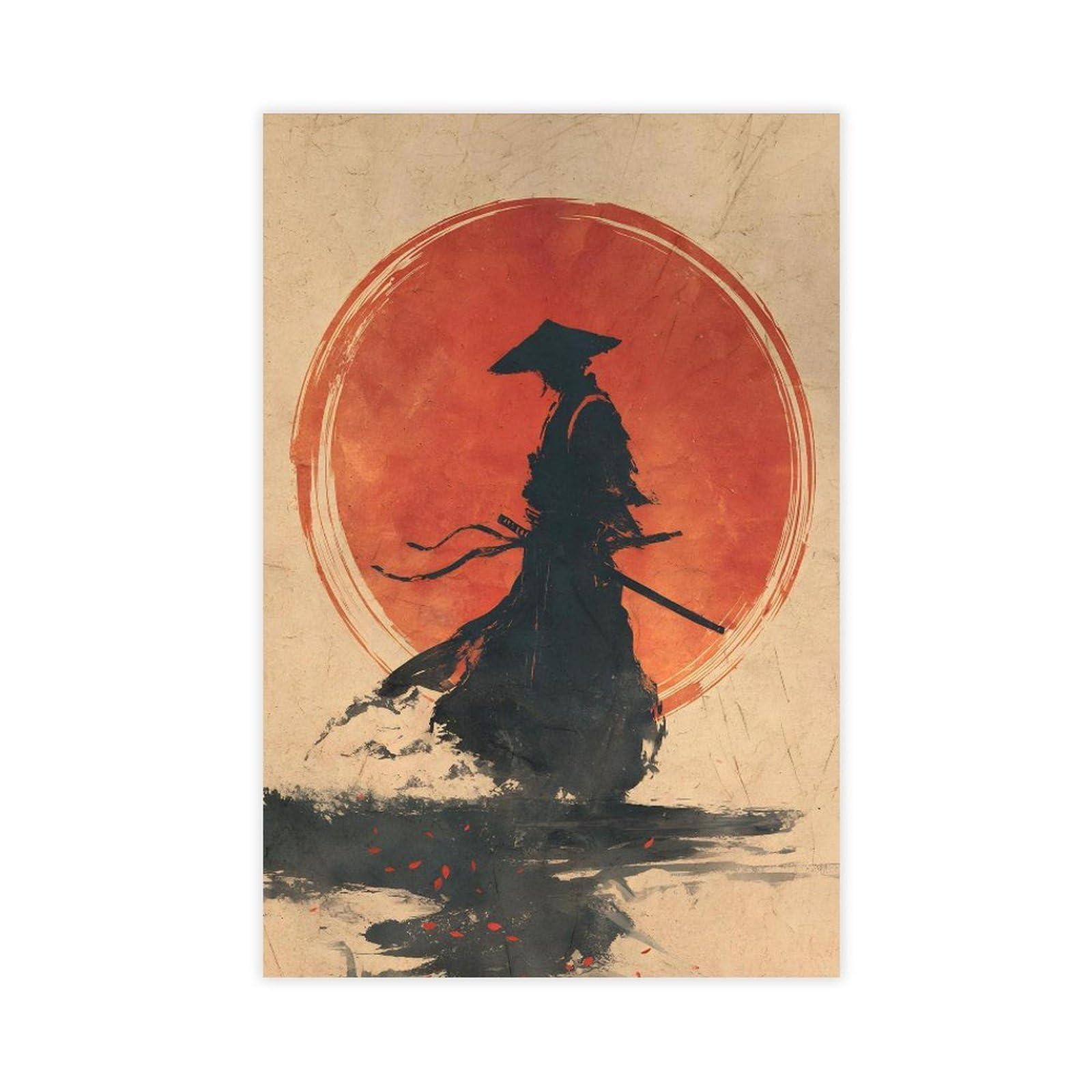 Fvkfvk Unframe-Style Samurai Warrior Silhouette Canvas Poster For Office Decor Gift