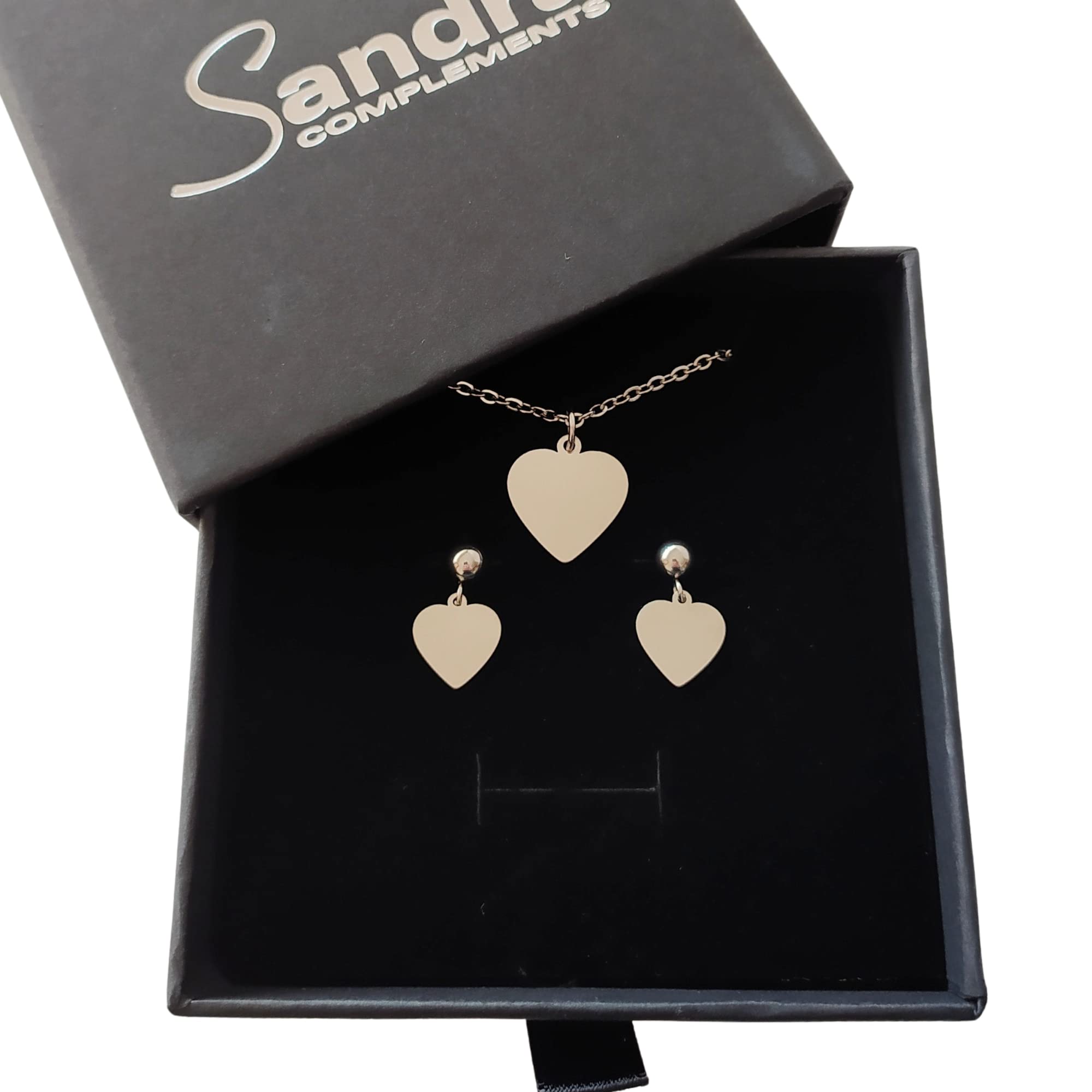 Sandra Complements | Pendientes Corazón y Collar Corazón | Conjunto de joyas día de los enamorados | Pendientes Acero Inoxidable para Mujer | Regalo San Valentín
