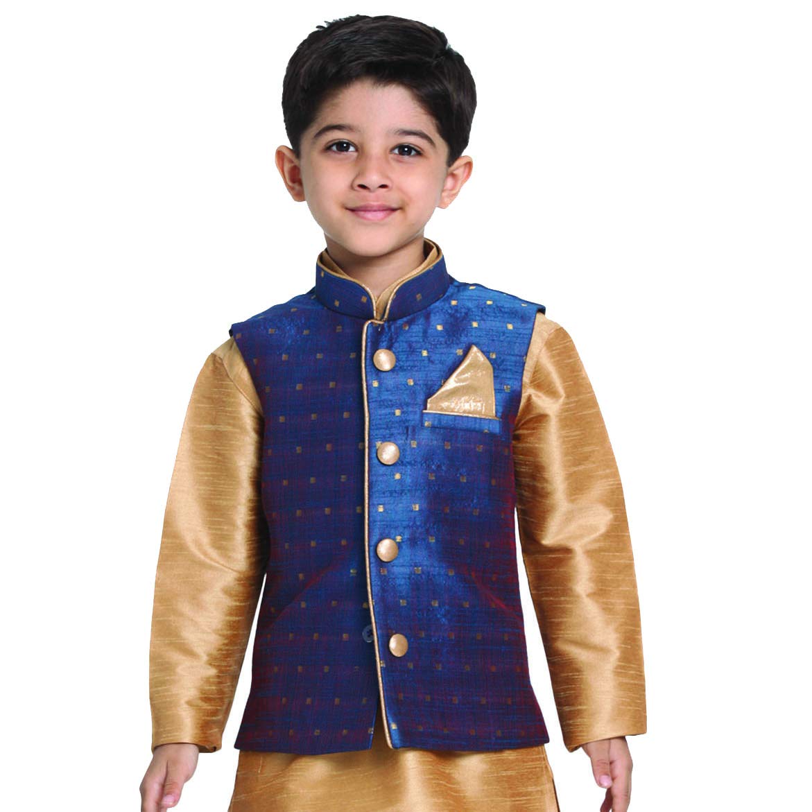 Jbn Creation Vastramay Deep Blue Cotton Silk Blend Boys Nehru Modi Jacket - (Vasbj009Bu) For 6-12 Months