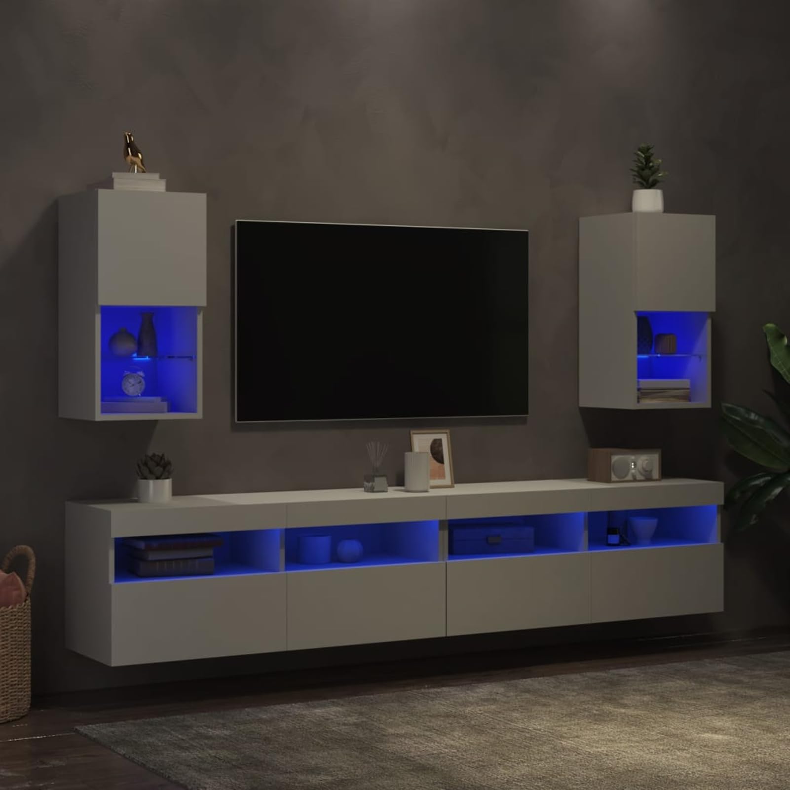 Homgoday LED TV-Schrank mit Regal, Holzwerkstoff, Weiß, 30,5 x 30 x 60 cm - Wandmontage, für Wohnzimmer und Home Cinema Model836988
