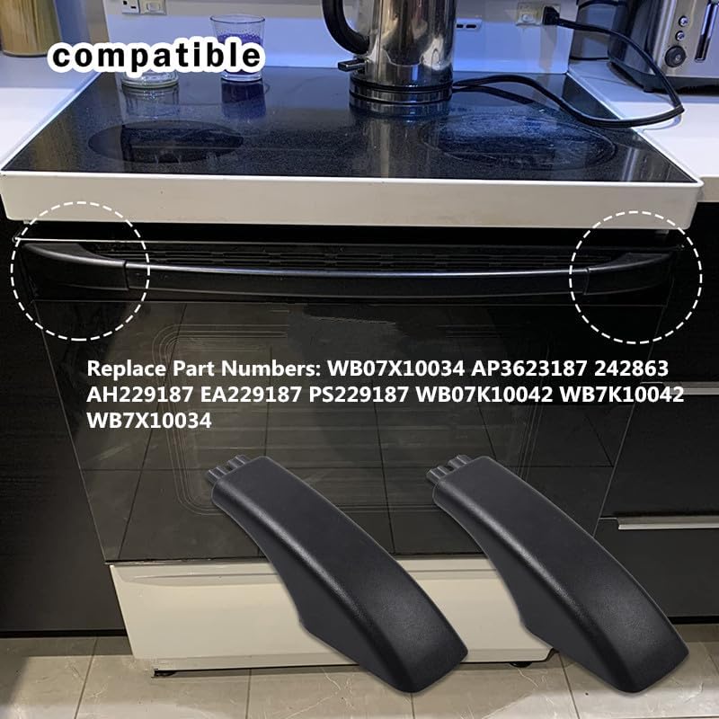 Miniatura 5 de Tapa de extremo de mango (negro) Parte # WB07X10034 Reemplazo para horno eléctrico general reemplaza AP3623187 242863 AH229187