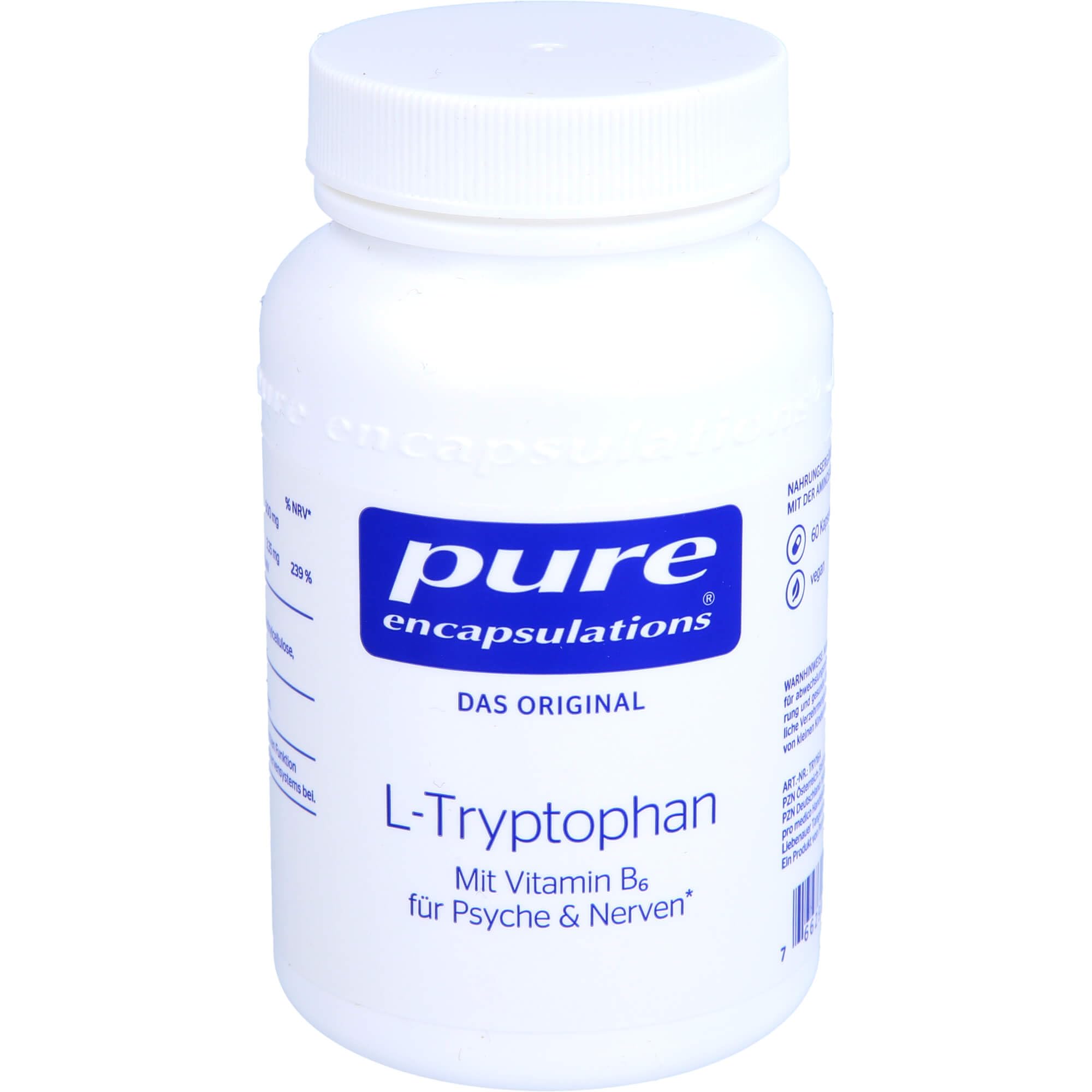 Pure Encapsulations - L-Tryptophan - Aminosäuren - Mit Vitamin B6 Für Normale Funktion von Psyche und Nerven - 60 Kapseln