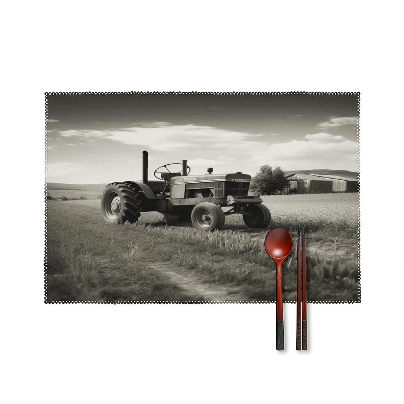 Tractor Agriculture Tranquil Placemats Set of 6 Non-Slip Stain Resistant Indoor Outdoor Table Mat Washable Cloth Place Mat Fashion Kitchen Placemat for Dining Table Decoration 17.7x11.8 in