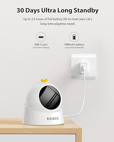 Miniatura 6 de ROJECO Juguete láser automático para gatos, pista de movimiento aleatorio, base magnética de 360, funciona silencioso, recargable con batería de