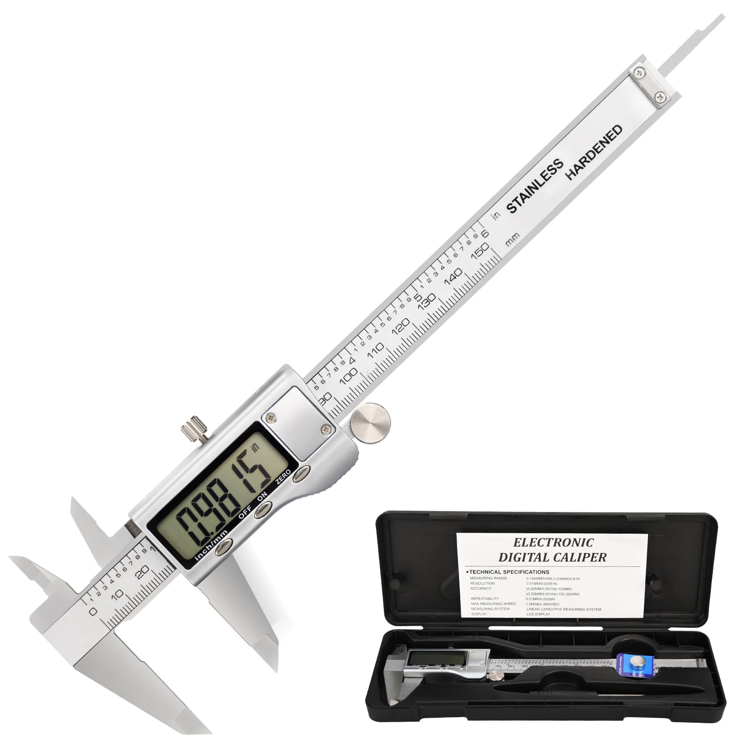 Digital Caliper, 6in Electronic Digital Caliper Measuring Tool, Construction with LCD Screen, Easy Switch from Inch to Millimeter