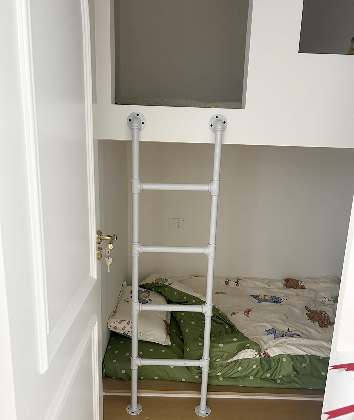 Escalera Para Literas Escalera Extra Alta Para Techo Exterior/ Loft Interior/ Casas De 2 Pisos, 100cm - 250cm Escaleras De Cama Alta/ Sótano Escaleras De Incendios Con Peldaños De Tubo De Hierro(White
