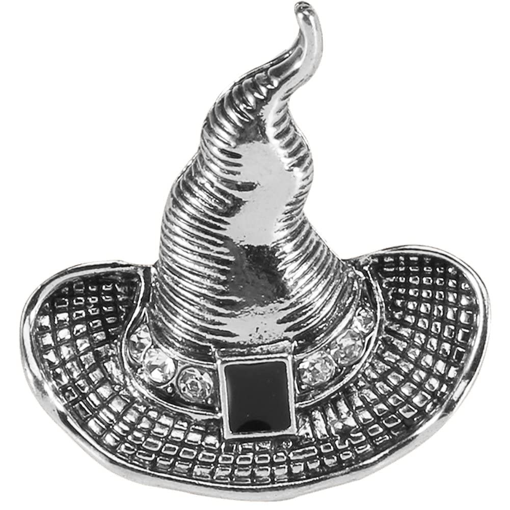 Wudaizhi Girls Ancient Silver Halloween Witch Hat Brooch Vintage Witch Magic Hat Pin Cartoon Lapel Button Clothes Decoration Accessories