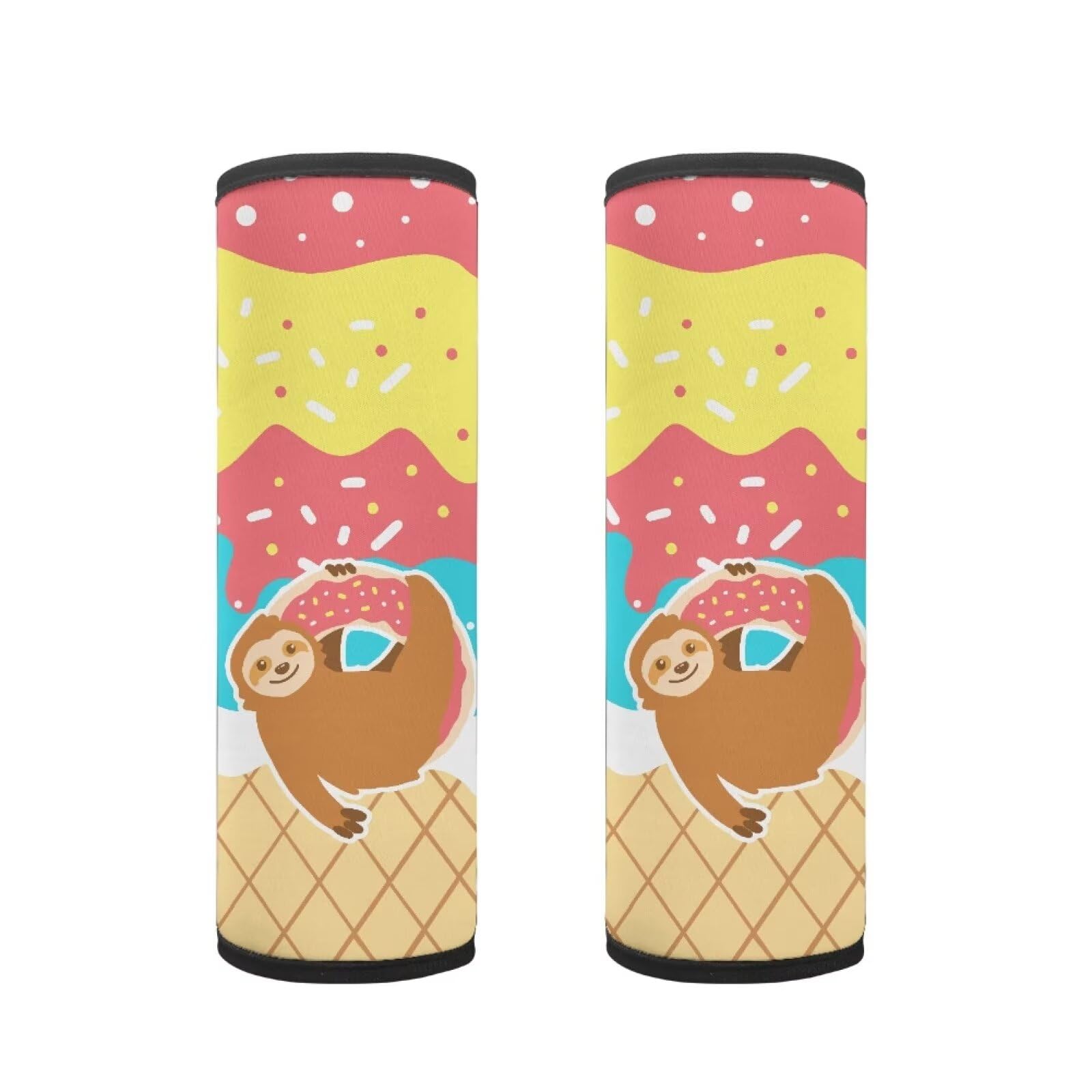 Biyejit 2 Pack Ice Cream Sloth Seat Belt Covers for Kids, Soft Seat Belt Cushion for Children, Anti-Slip Design Car Seat Belt Pads Cover for Girls and Boys Car Accessories