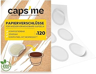 Caps Me - Made in France - 120 kompostierbare Papierverschlüsse für wiederverwendbare Nespresso-Kapseln, kompatibel mit allen wiederverwendbaren Nespresso-Pads