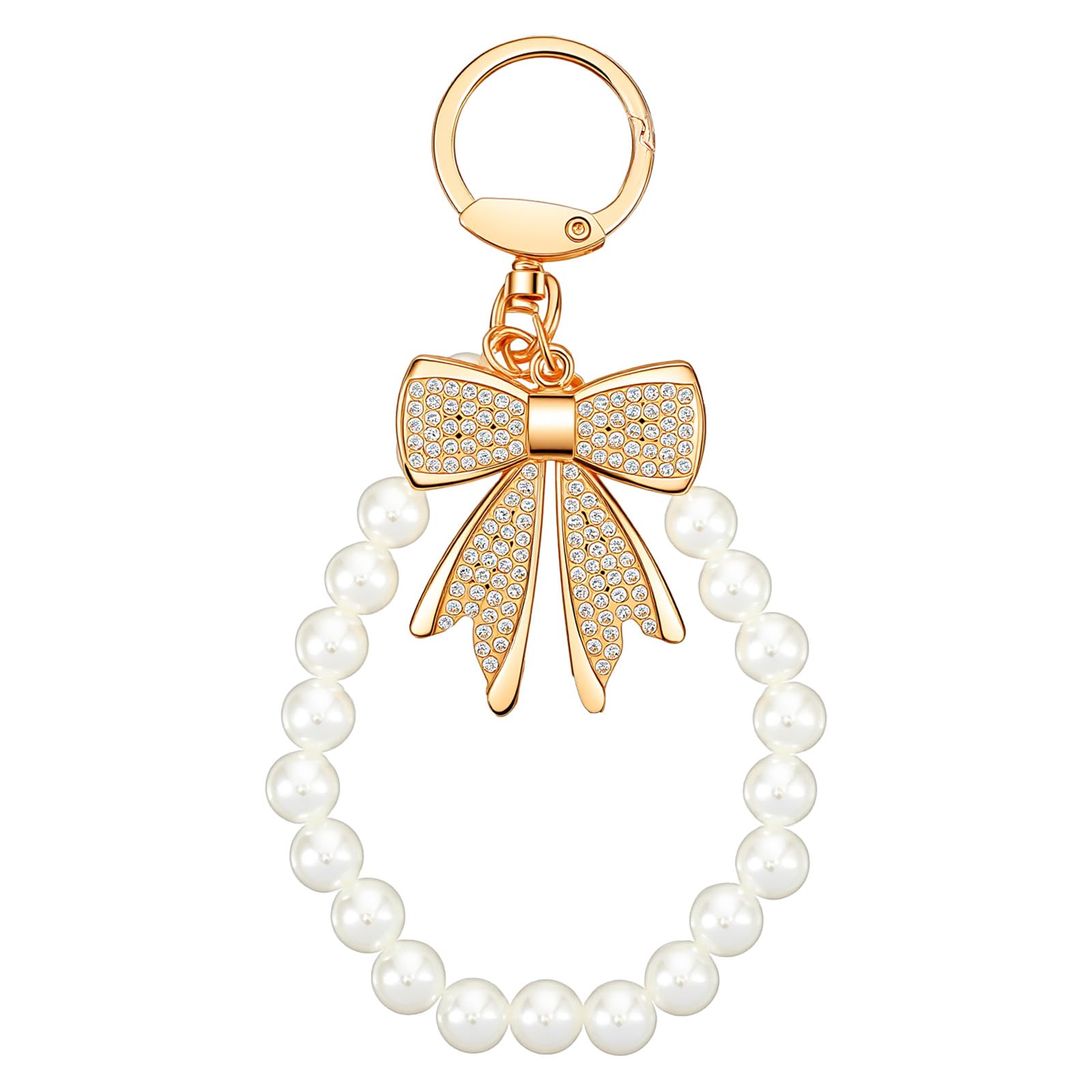 2Pcs Rhinestone Bow Keychain for Women, Initial Pearl Chains Sparkly Bow Backpack Charms for Handbags Purse Handbag Charms Keychain Accessories