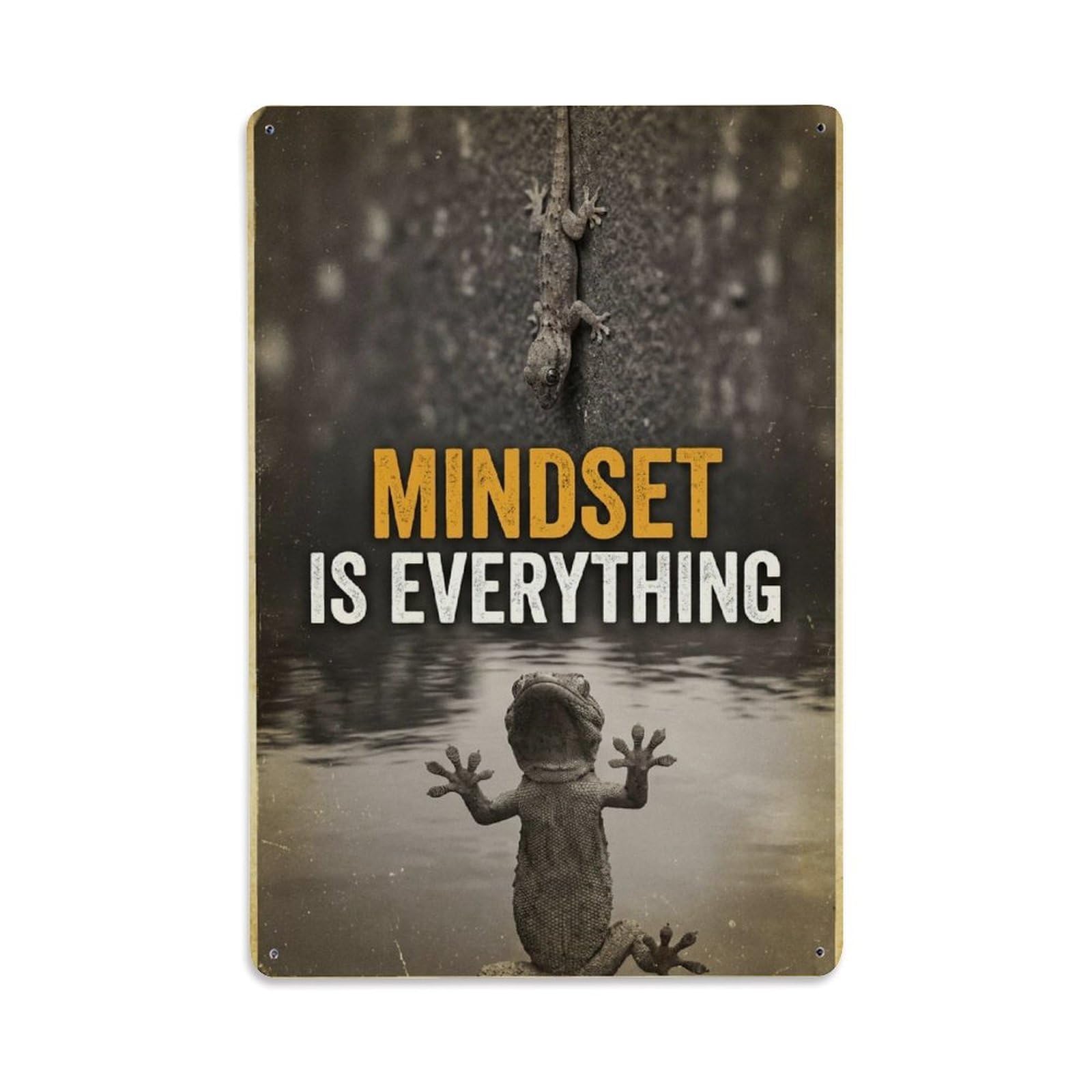 Olhnbad Style Gecko Reptile Mindset Is Everything Motivational Quote Metal Tin Sign