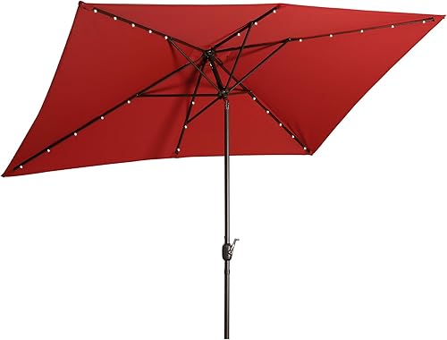 CASAINC Sombrilla rectangular de aluminio de 6.5 x 10 pies para patio, mesa de mercado, sombrilla de aluminio con botón de inclinación y manivela