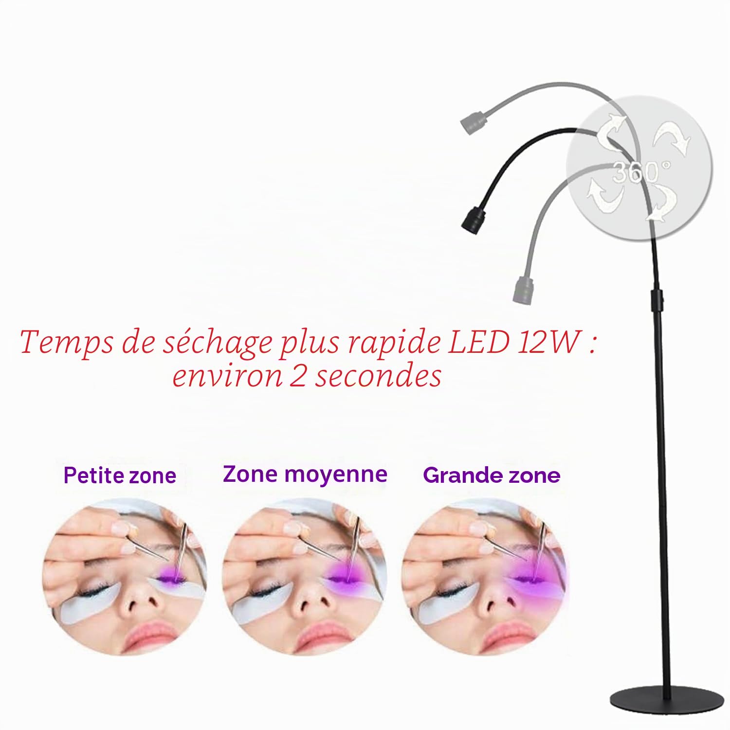 Lampe UV à Cils, Lumière LED UV 10W Pour Photopolymérisation Lumière Extensions Cils, Lampe à Cils à Col de Cygne, Taille De Spot RéGlable, Colle Durcie En 1-3 Secondes,noir