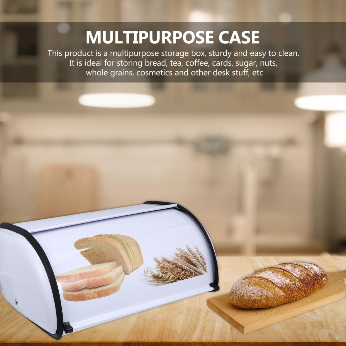 Pequeña Caja de Pan de Color Blanco Metálica con Tapa para Cocina